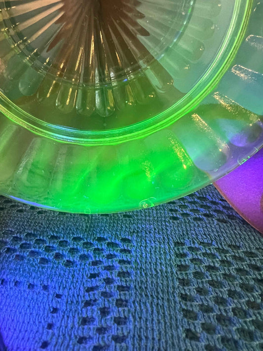 Vintage Hazel Atlas Uranium Green Ribbon Depression Glass Saucer, Set of 3  – 6 1/4" Sherbert Plate