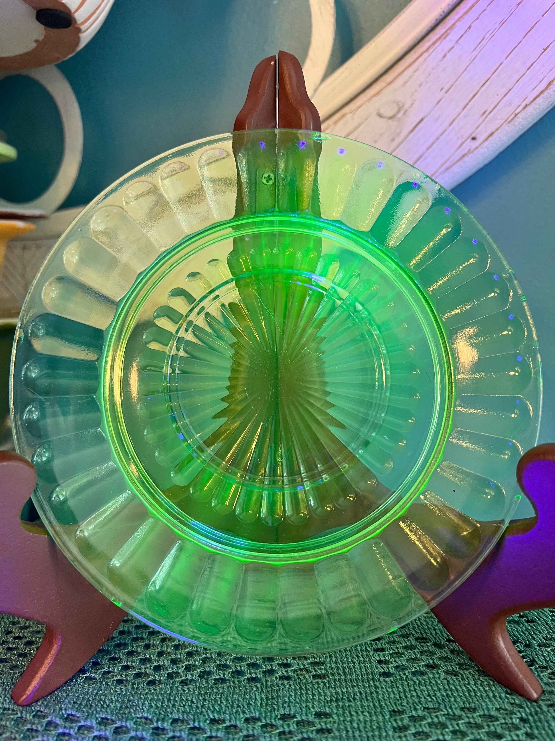 Vintage Hazel Atlas Uranium Green Ribbon Depression Glass Saucer, Set of 3  – 6 1/4" Sherbert Plate