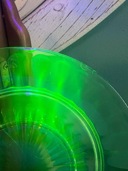 Vintage Hazel Atlas Uranium Green Ribbon Depression Glass Saucer, Set of 3  – 6 1/4" Sherbert Plate