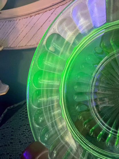 Vintage Hazel Atlas Uranium Green Ribbon Depression Glass Saucer, Set of 3  – 6 1/4" Sherbert Plate