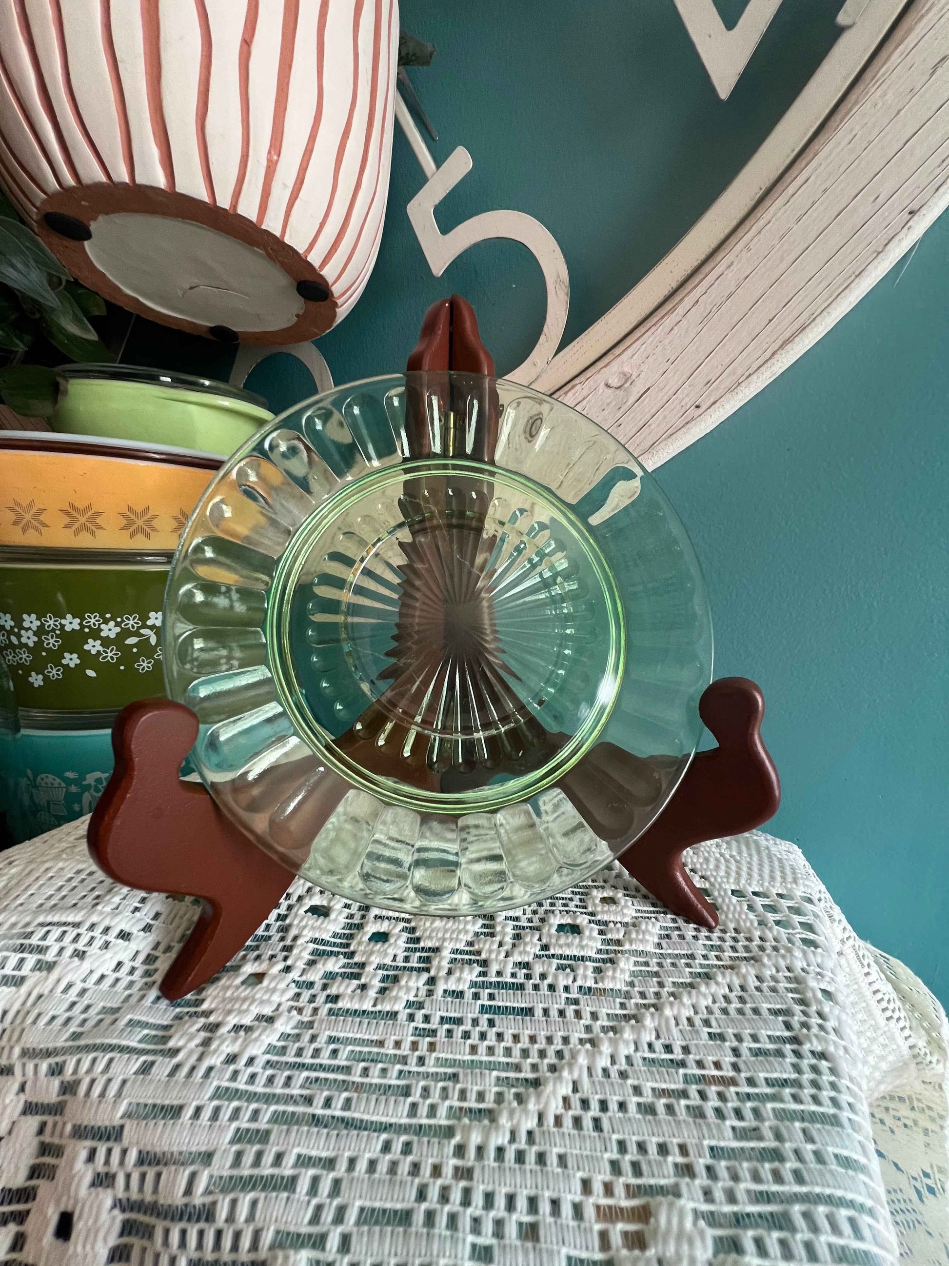 Vintage Hazel Atlas Uranium Green Ribbon Depression Glass Saucer, Set of 3  – 6 1/4" Sherbert Plate