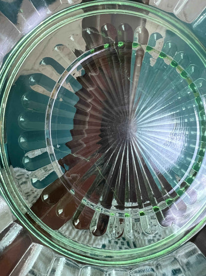 Vintage Hazel Atlas Uranium Green Ribbon Depression Glass Saucer, Set of 3  – 6 1/4" Sherbert Plate
