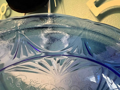 Hazel-Atlas Royal Lace Cobalt Blue Platter | 12” Pressed Glass Serving Platter