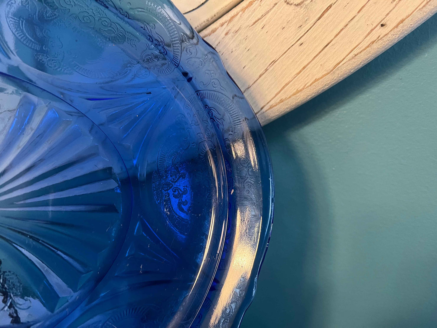 Hazel-Atlas Royal Lace Cobalt Blue Platter | 12” Pressed Glass Serving Platter