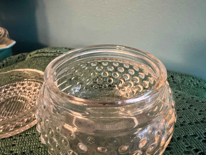 Vintage Clear Hobnail Glass Powder Bowl with Lid – Vanity Dish Trinket Collectible