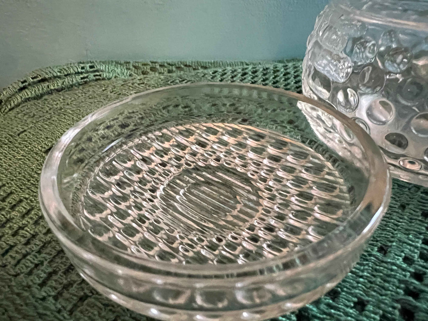 Vintage Clear Hobnail Glass Powder Bowl with Lid – Vanity Dish Trinket Collectible