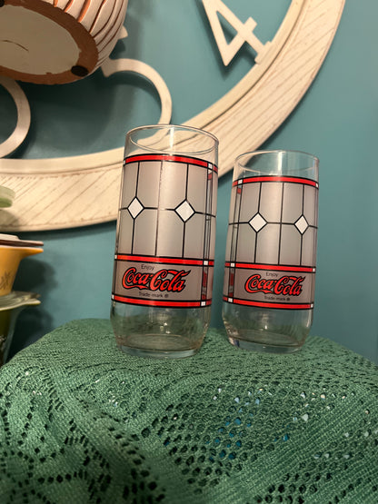 Vintage Coca-Cola Frosted Stained Glass Tumblers by Libbey – Set of 2 Retro Coke Glasses