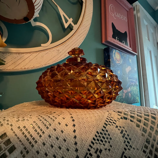 Vintage Westmoreland Amber Diamond Point Lidded Candy Dish – Glass Bowl Collectible