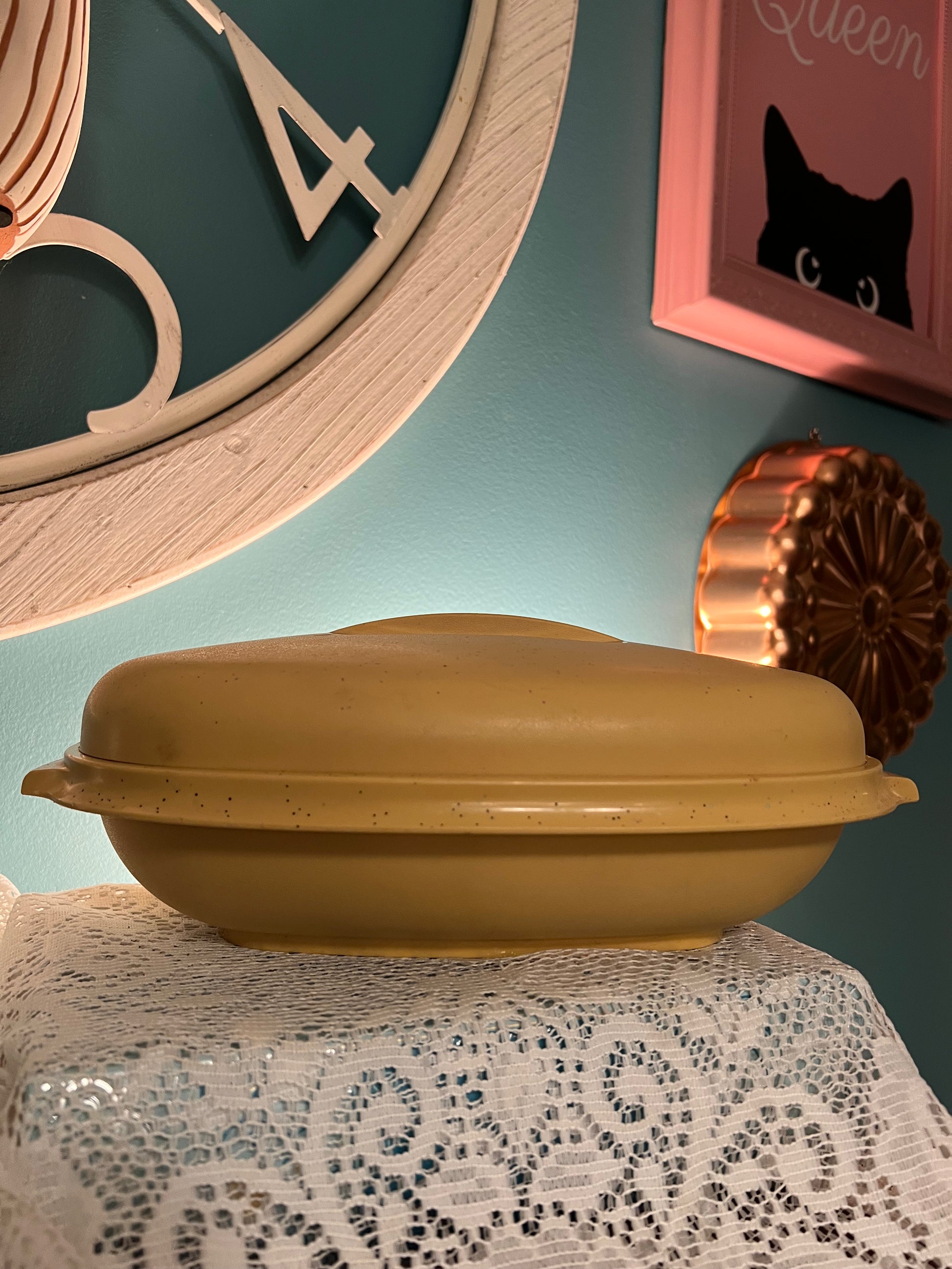 Vintage 4pc.Tupperware Steamer Harvest Gold Vegetable Rice 1273-3 w/ Divider - Dusty Treasures