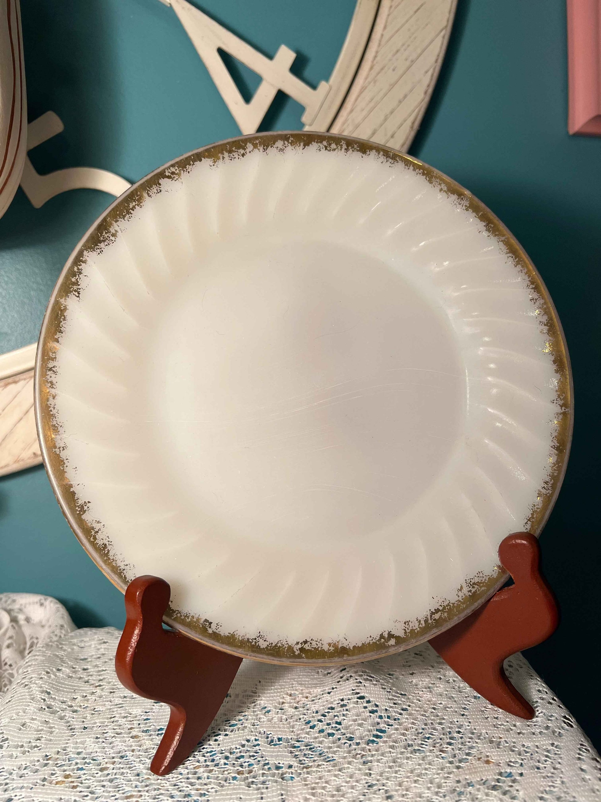 Anchor Hocking Milk Glass Gold Trim Anniversary Plate | Collectible Vintage Kitchenware