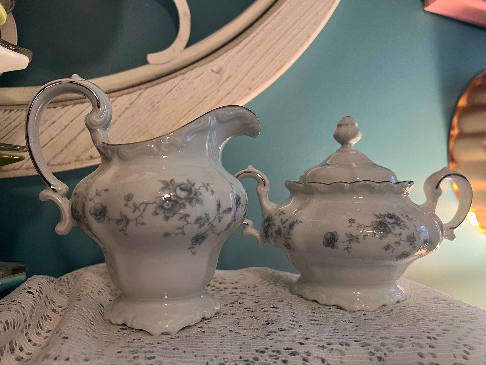 Vintage Haviland Blue Garland Creamer, Sugar Bowl & Serving Plate – Fine French Porcelain