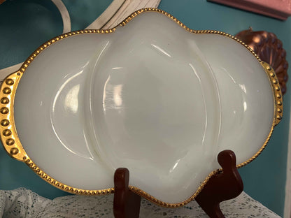 Vintage Fire King Milk Glass Divided Tray – Gold Trim Server Dish | Collectible Fire King Tableware
