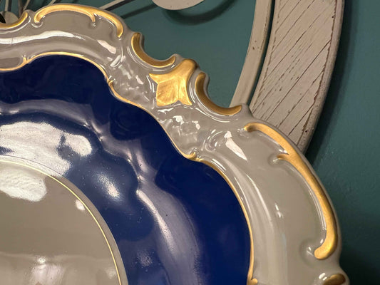 VEB Reichenbach Cobalt Blue Plate | East Germany | 13" Porcelain with Gold Trim