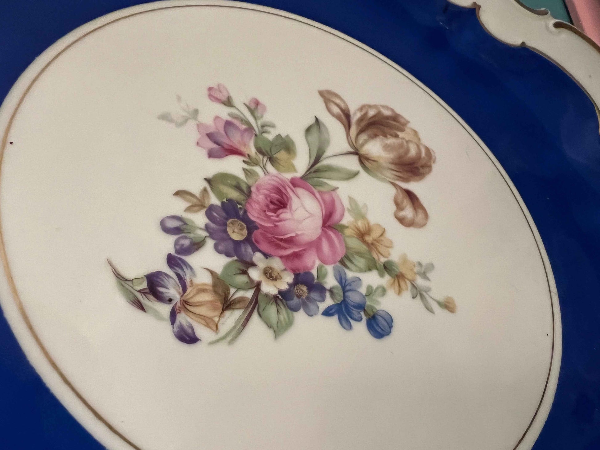 VEB Reichenbach Cobalt Blue Plate | East Germany | 13" Porcelain with Gold Trim
