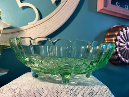 Vintage Indiana Glass Harvest Grape Footed Fruit Bowl | Green Pressed Glass | Not Uranium