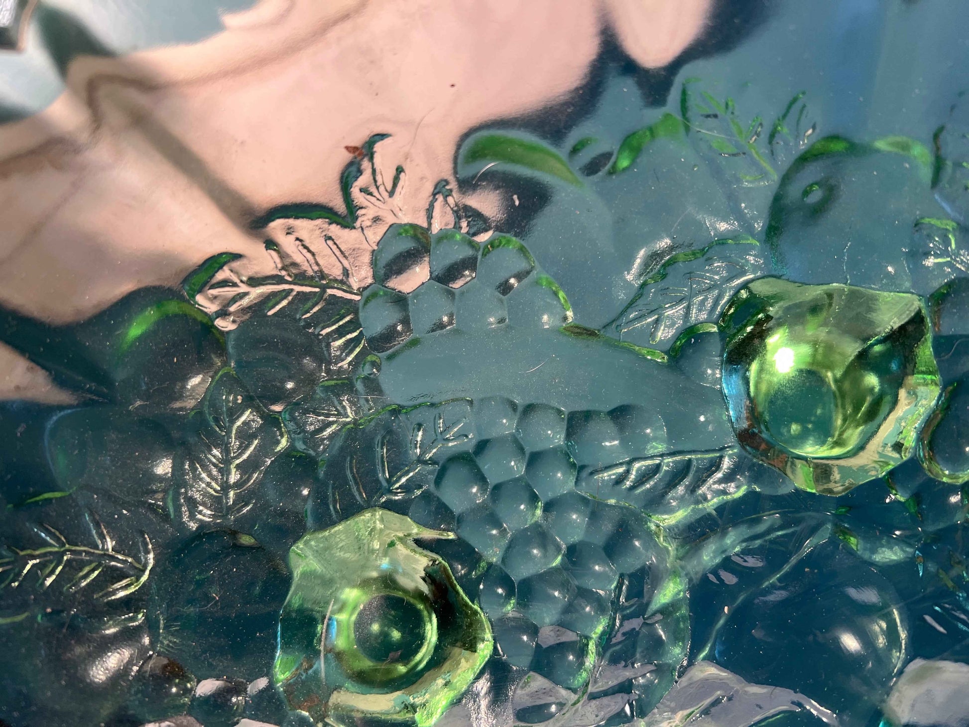 Vintage Indiana Glass Harvest Grape Footed Fruit Bowl | Green Pressed Glass | Not Uranium