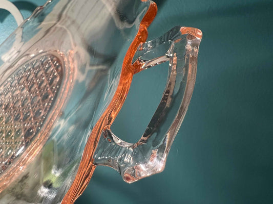 Vintage Lancaster Pink Glass Platter | Peaks Cane Pattern | Handled Serving Plate