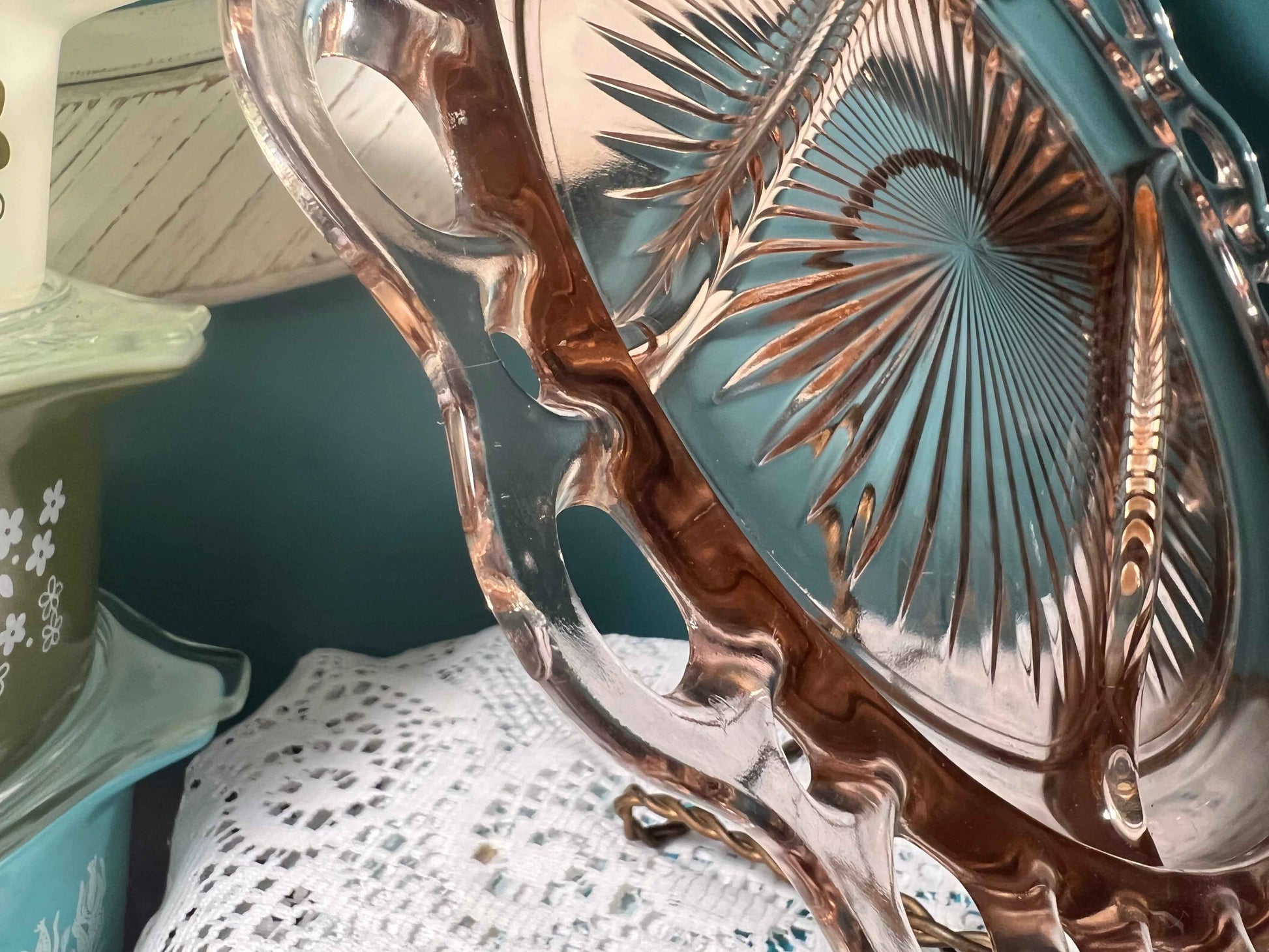Vintage Anchor Hocking Old Colony Lace Edge Pink Depression Glass Divided Relish Dish | 3 Sections