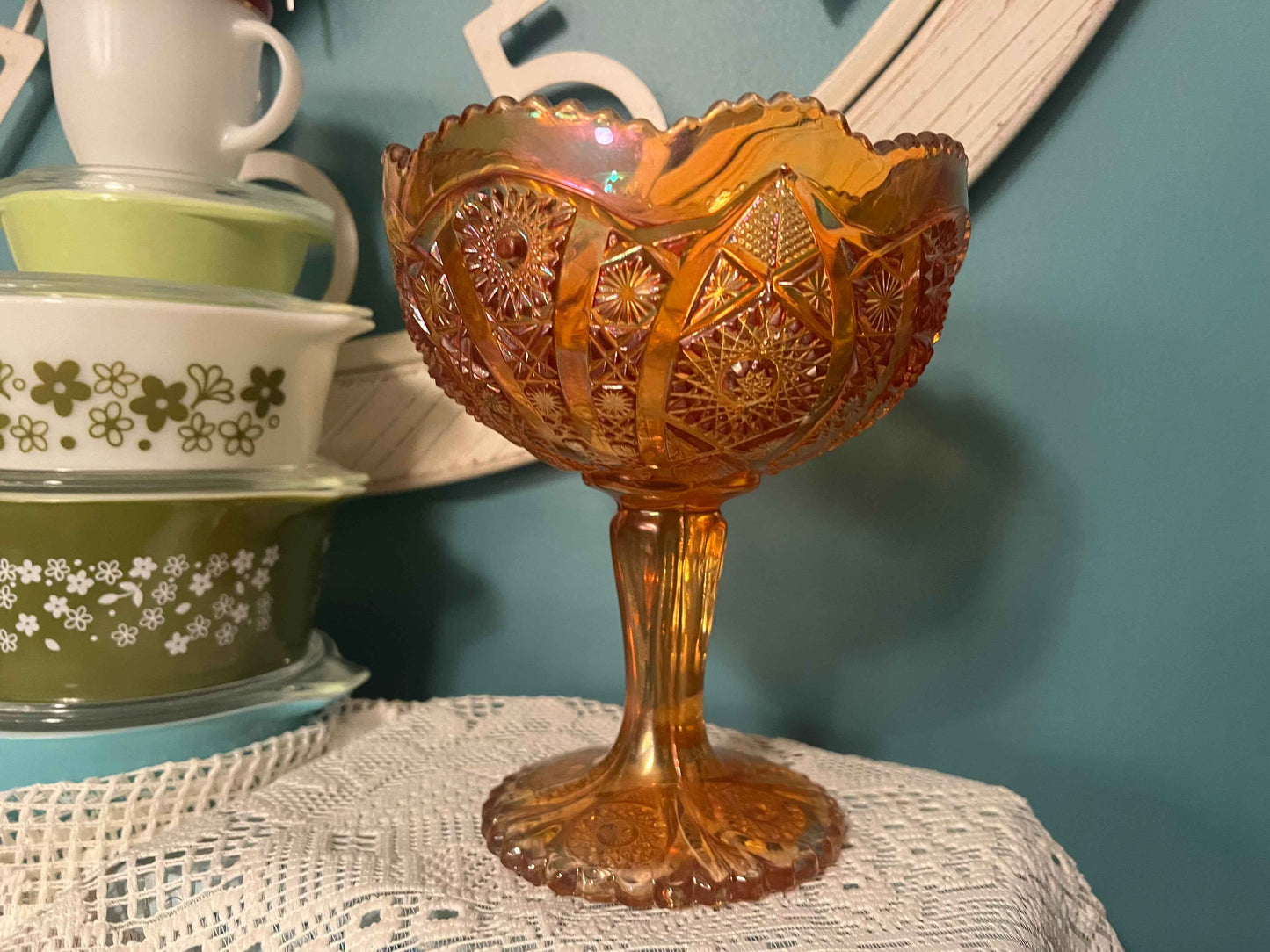 Imperial Glass Carnival Luster Vase Marigold | Tall Carnival Glass Decor | Vintage Art Glass