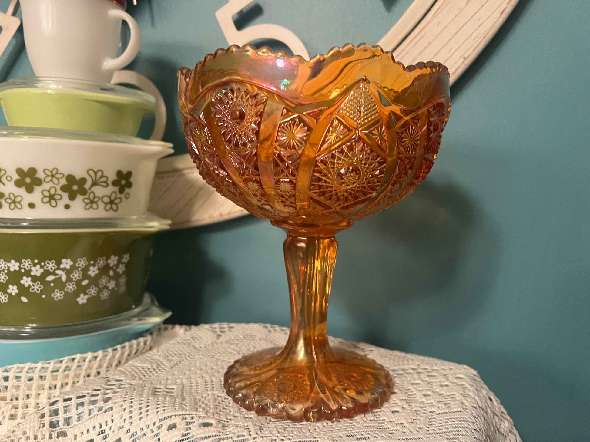 Imperial Glass Carnival Luster Vase Marigold | Tall Carnival Glass Decor | Vintage Art Glass