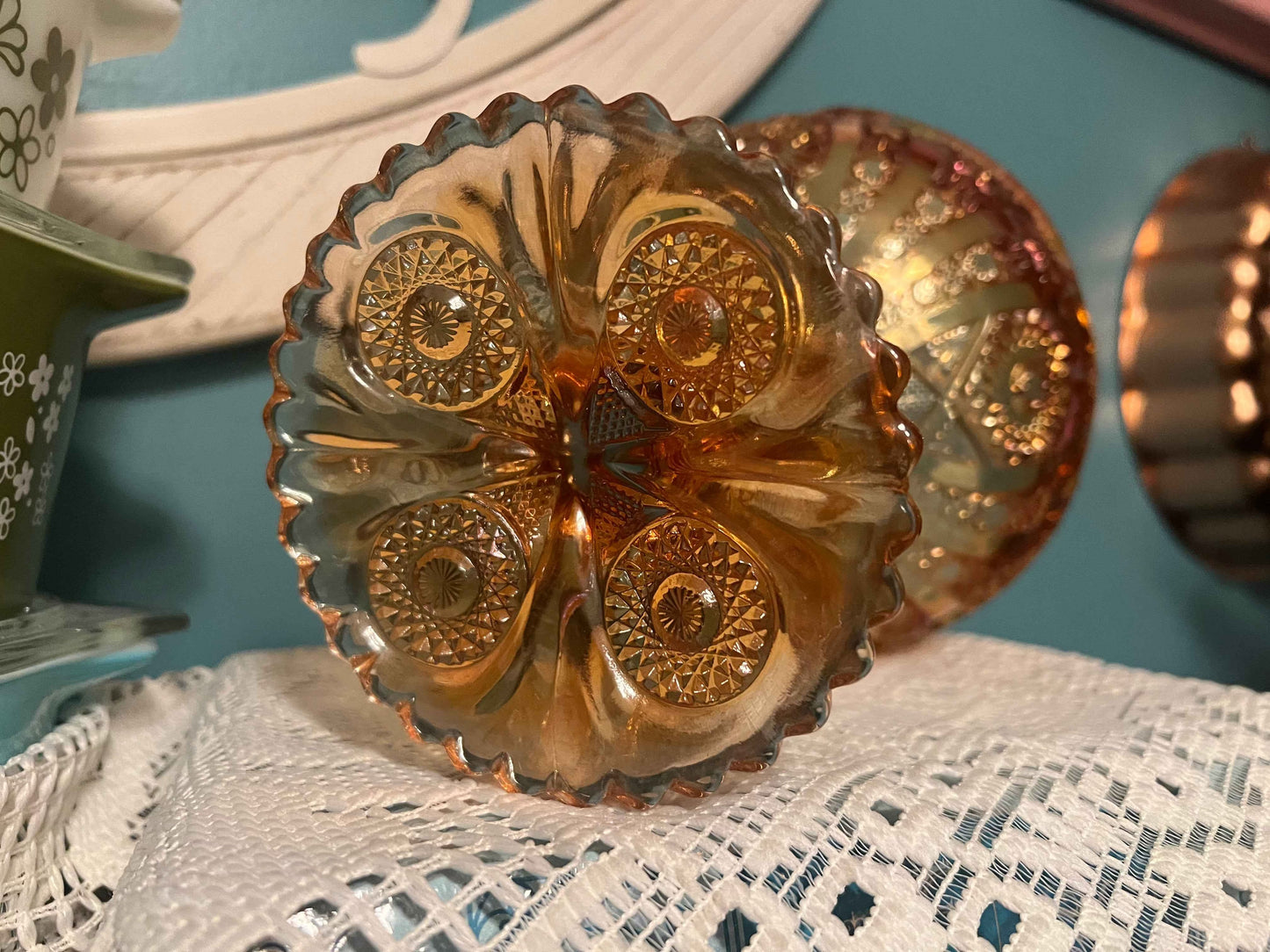 Imperial Glass Carnival Luster Vase Marigold | Tall Carnival Glass Decor | Vintage Art Glass