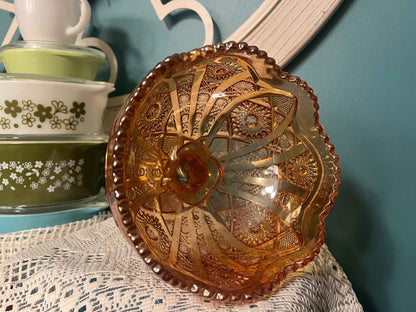 Imperial Glass Carnival Luster Vase Marigold | Tall Carnival Glass Decor | Vintage Art Glass