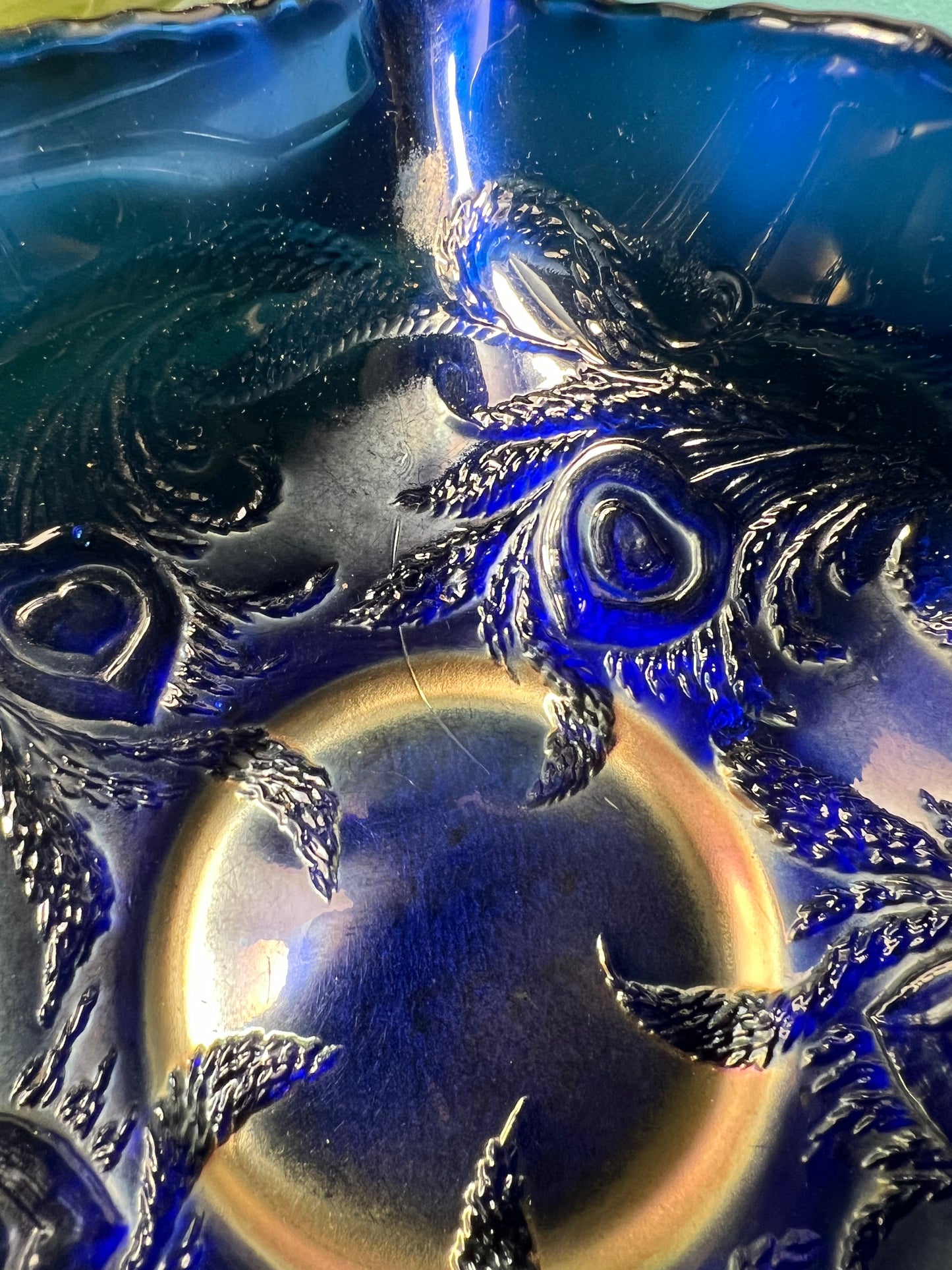 Antique Northwood Good Luck Blue Carnival Glass Bowl 9" | Vintage Glassware