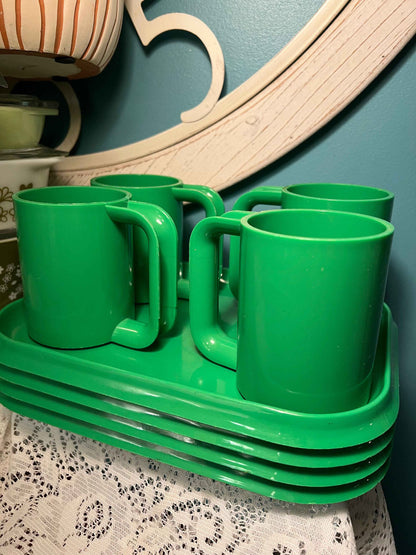 Vintage INGRID Melamine Stackable Plate & Cup Set – 11" x 8" Tray, 4" Mug | Retro Kitchenware
