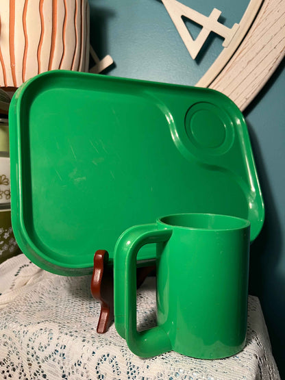 Vintage INGRID Melamine Stackable Plate & Cup Set – 11" x 8" Tray, 4" Mug | Retro Kitchenware
