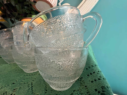 Vintage Imperial Cape Cod Pressed Pattern Salad Bowl with 6 Matching Cups – 1970s