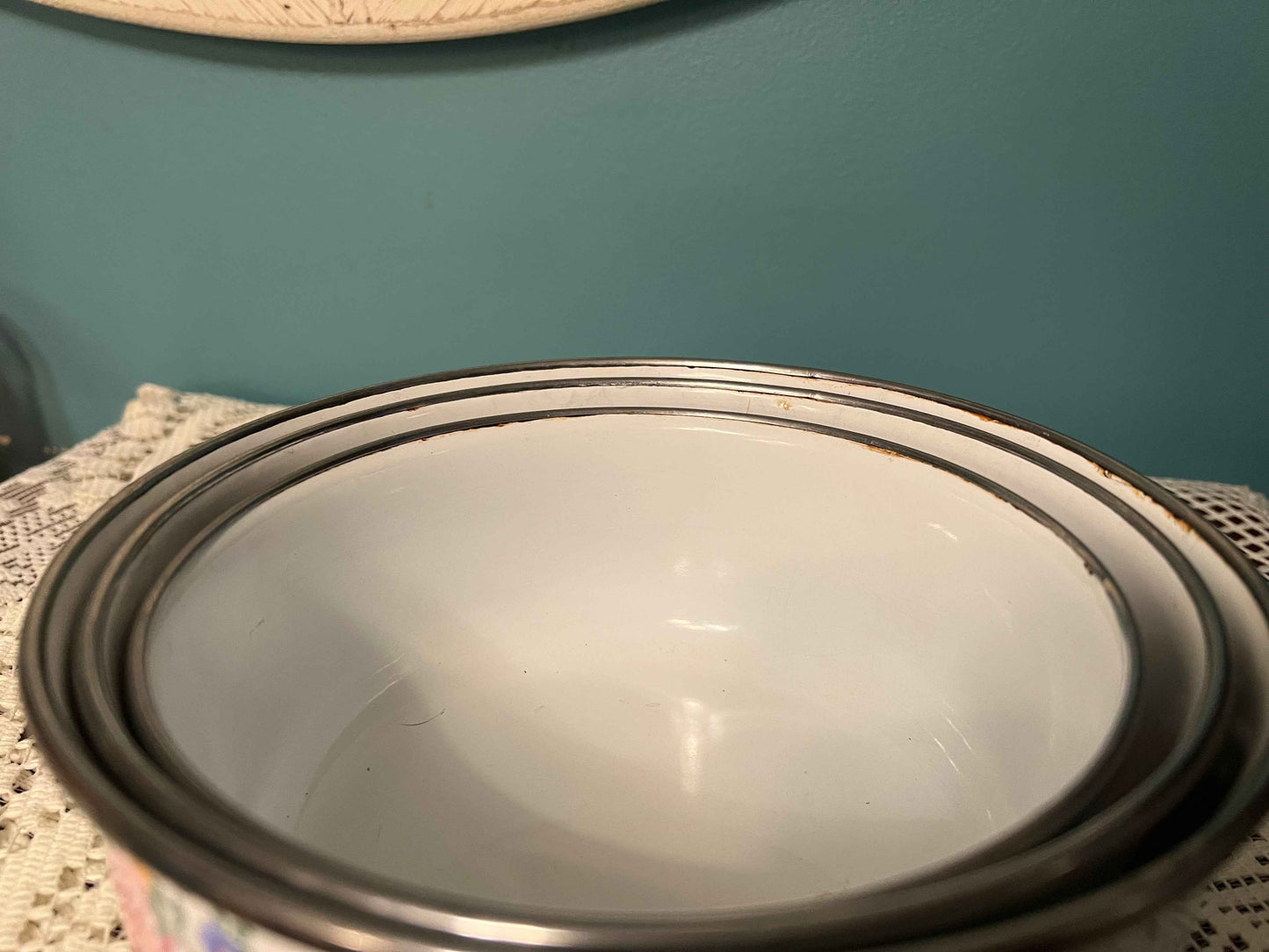 Vintage Imperial Garden Enamel Nesting Bowls | Cottagecore Farmhouse Kitchenware