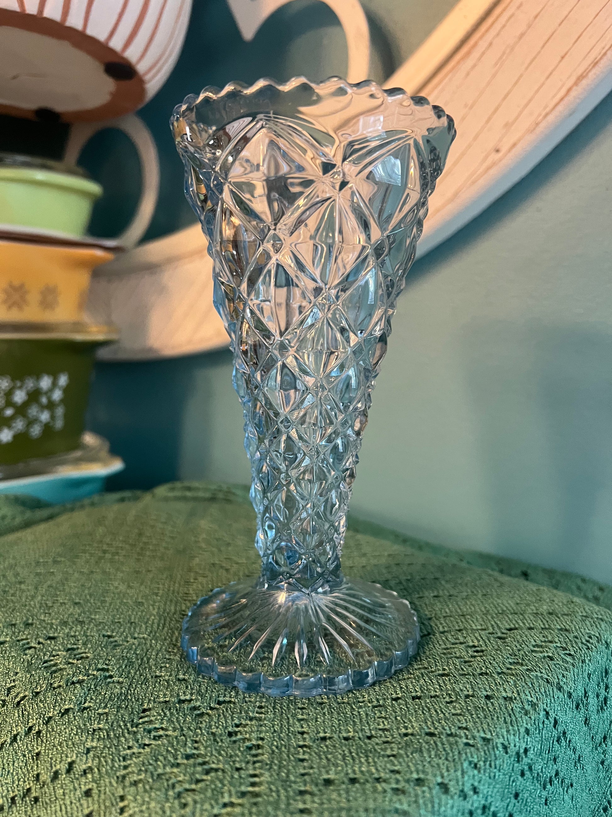 Geometric Diamond Block pattern Imperial Glass vase vintage