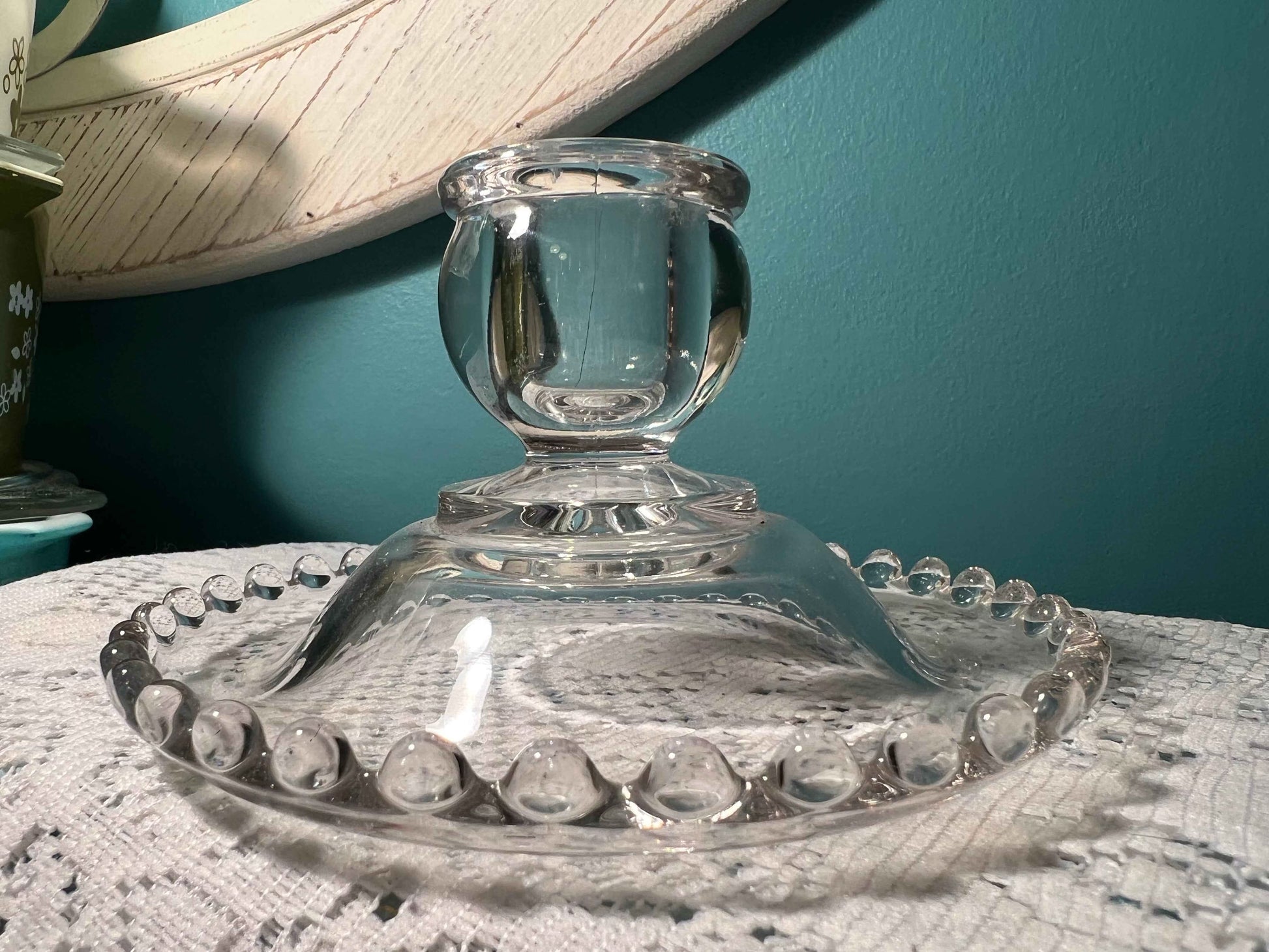 Imperial Glass Candlewick Clear Flat Candleholder | Stem 3400 | Beaded Edge