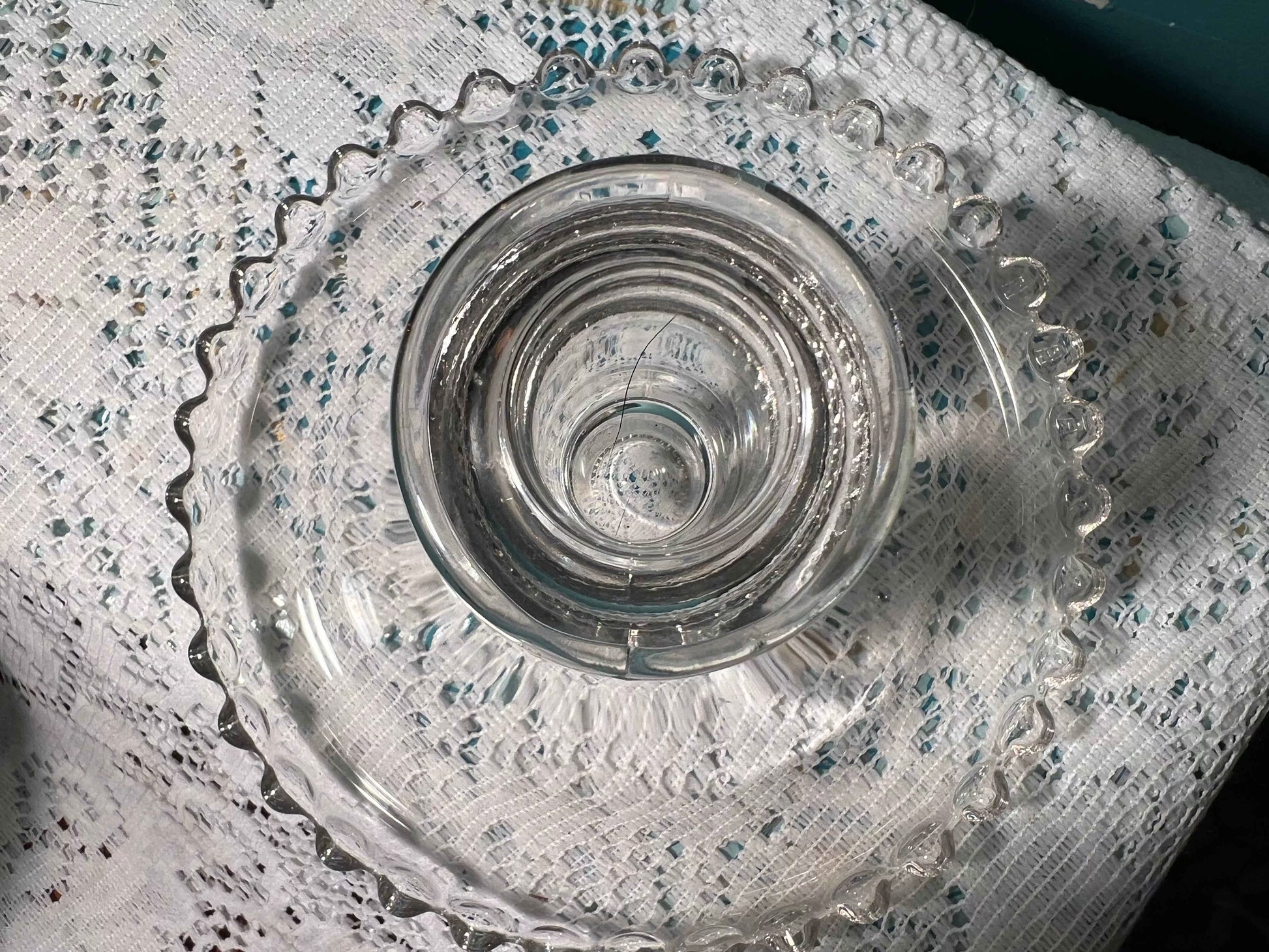 Imperial Glass Candlewick Clear Flat Candleholder | Stem 3400 | Beaded Edge