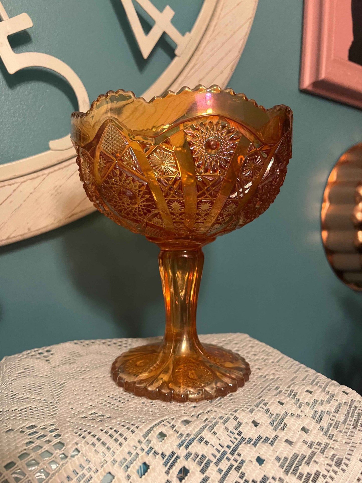Imperial Glass Carnival Luster Vase Marigold | Tall Carnival Glass Decor | Vintage Art Glass