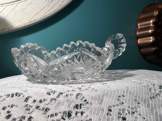 Vintage Imperial Glass Nucut Crystal Nappy Dish | Handled Candy Bowl | Cut Glass