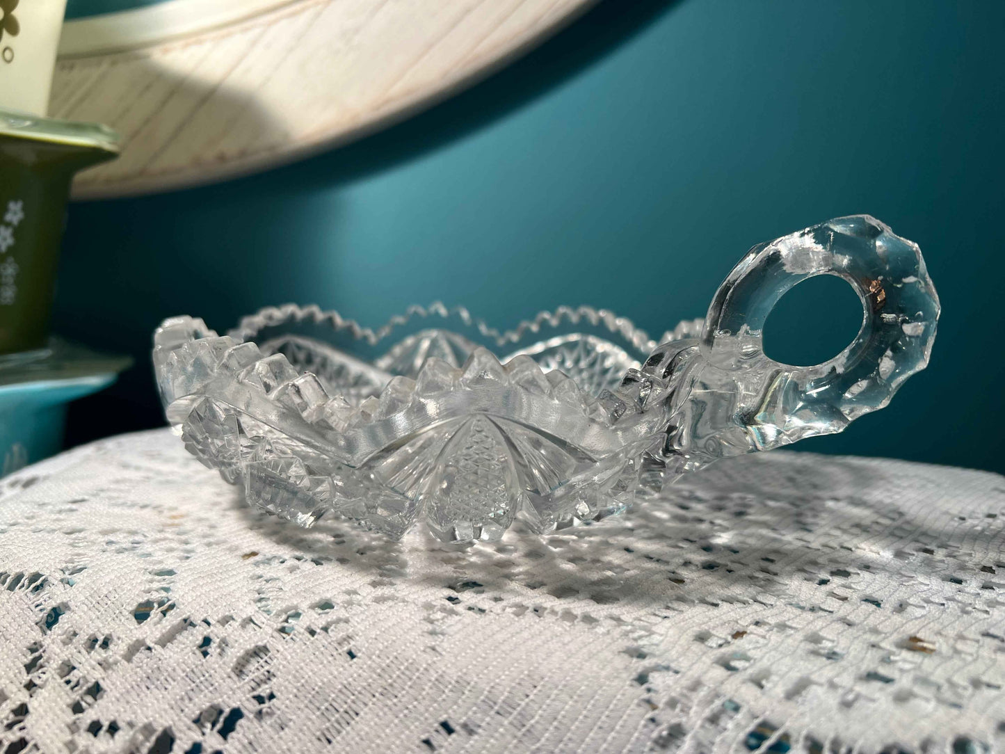 Vintage Imperial Glass Nucut Crystal Nappy Dish | Handled Candy Bowl | Cut Glass