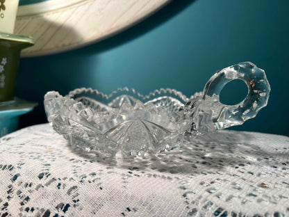 Vintage Imperial Glass Nucut Crystal Nappy Dish | Handled Candy Bowl | Cut Glass