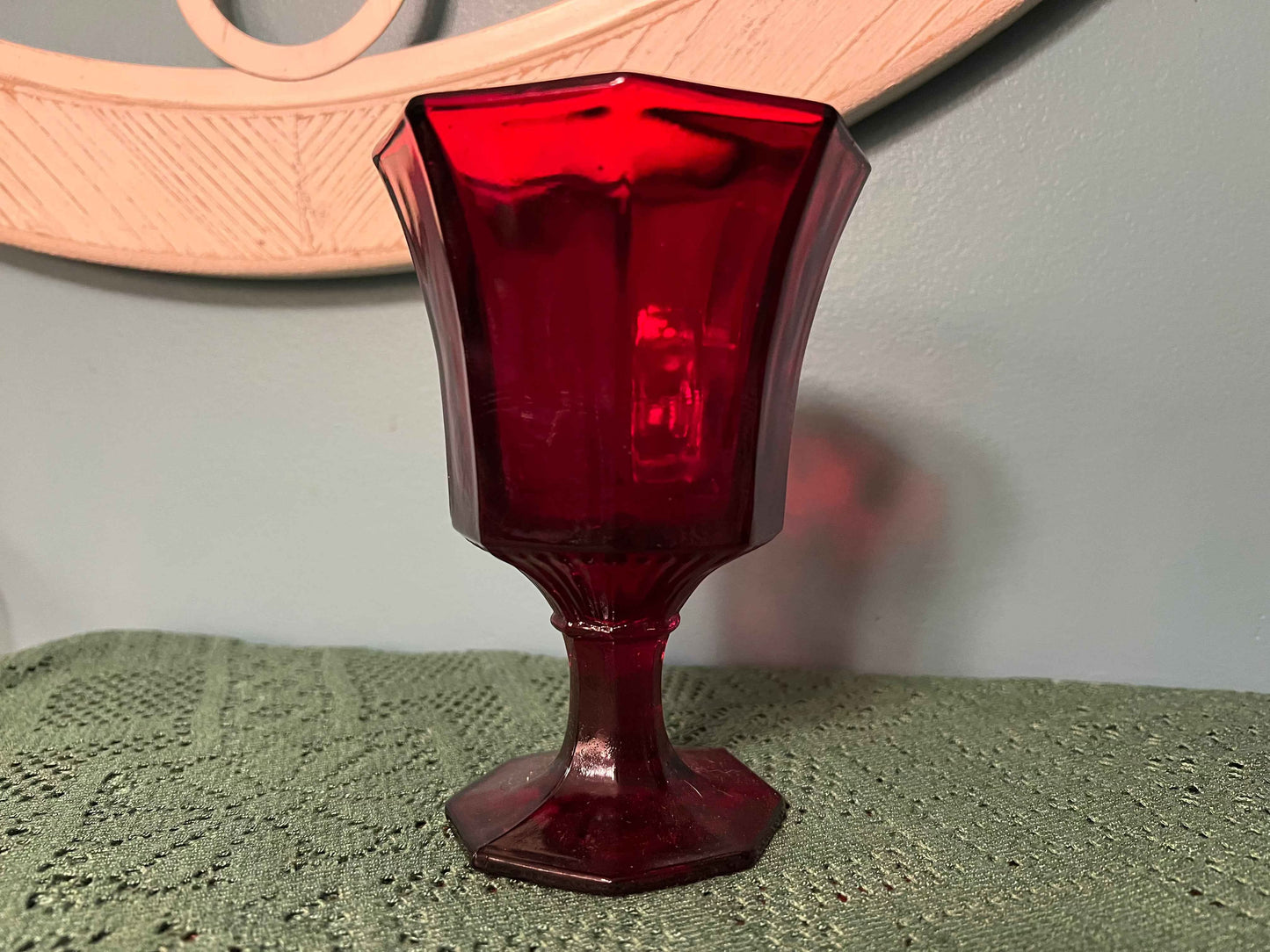 Vintage Ruby Red Octagonal Cadmium Glass Goblet | Independence Glass Co.