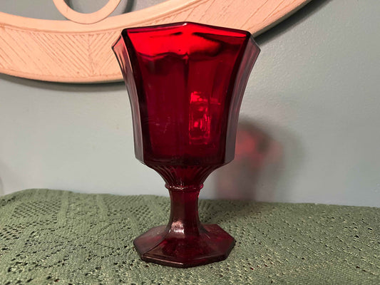Vintage Ruby Red Octagonal Cadmium Glass Goblet | Independence Glass Co.