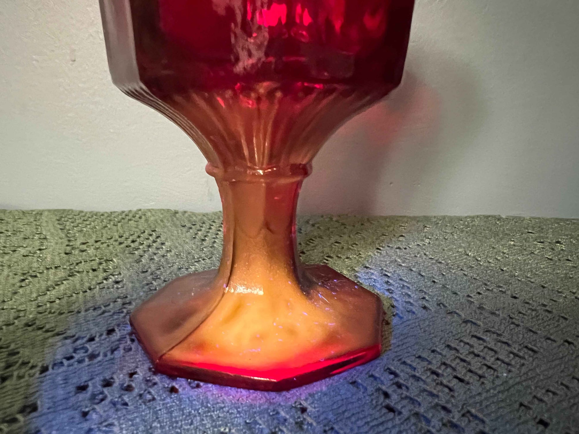 Vintage Ruby Red Octagonal Cadmium Glass Goblet | Independence Glass Co.