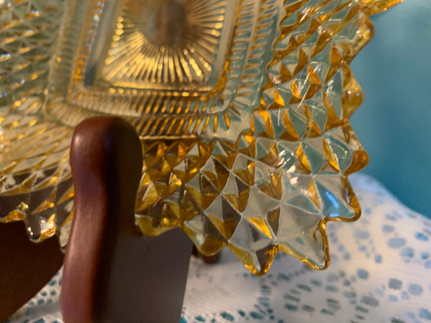 Vintage Indiana Glass Amber Diamond Point Candy Dish