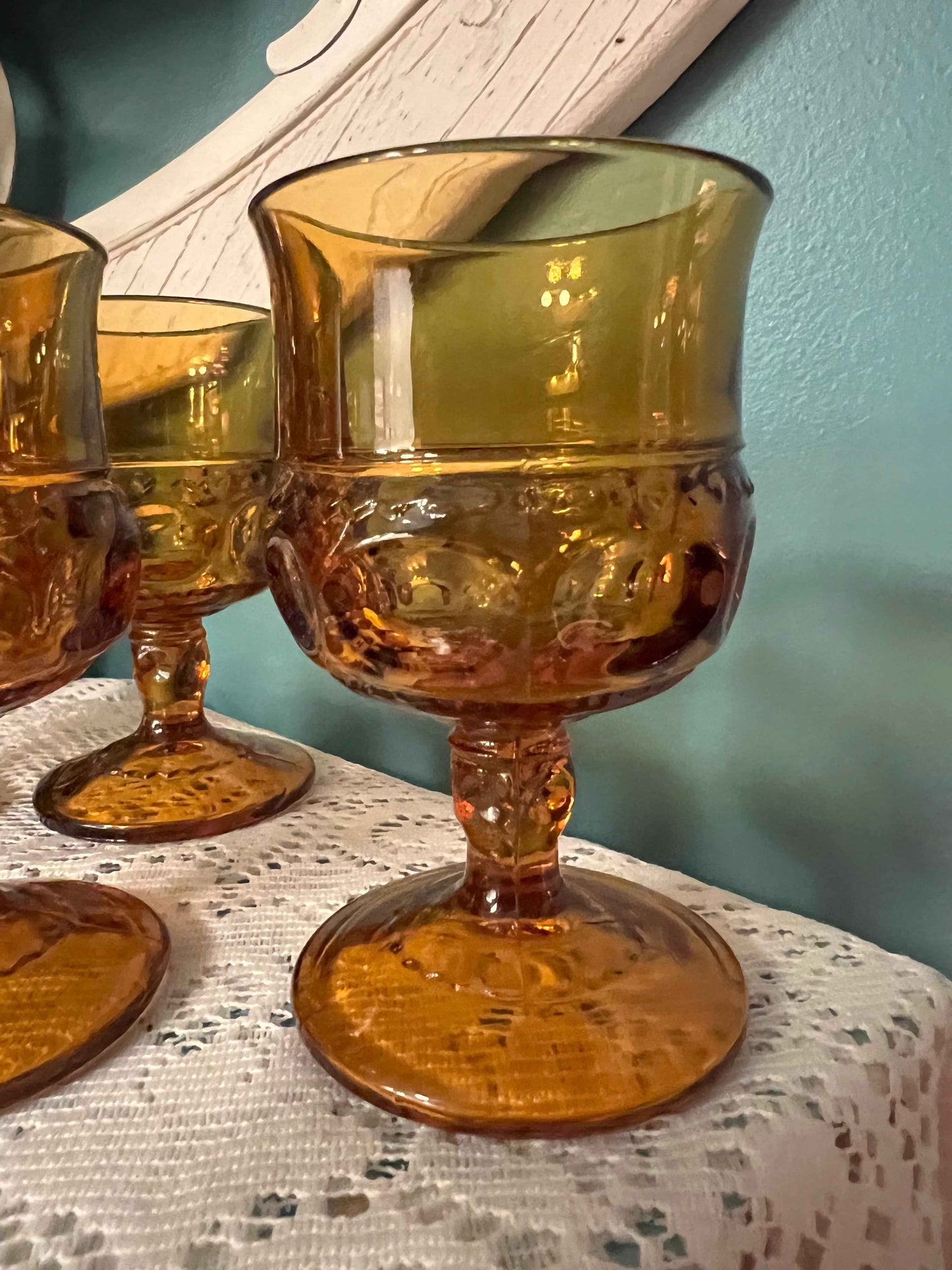 Vintage Indiana Glass Amber Goblets | Kings Crown Thumbprint | Set of 4