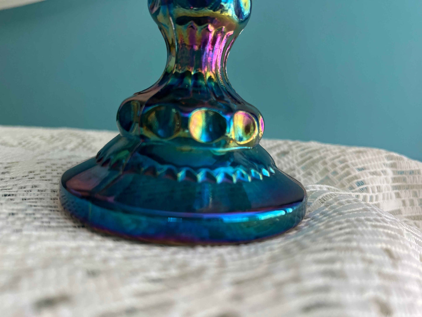 Vintage Indiana Iridescent Blue Carnival Glass Pedestal Bowl – Kings Crown Pattern