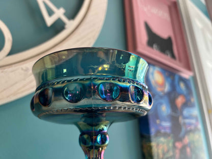 Vintage Indiana Iridescent Blue Carnival Glass Pedestal Bowl – Kings Crown Pattern