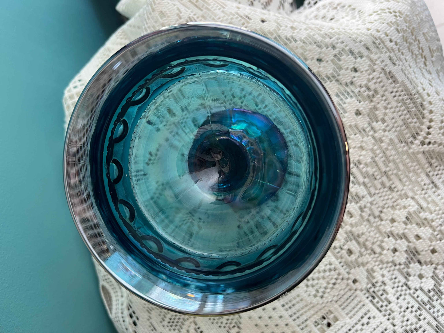 Vintage Indiana Iridescent Blue Carnival Glass Pedestal Bowl – Kings Crown Pattern