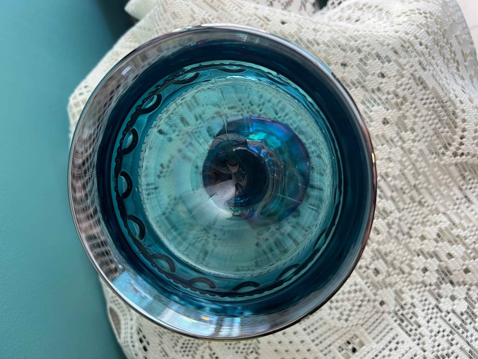 Vintage Indiana Iridescent Blue Carnival Glass Pedestal Bowl – Kings Crown Pattern