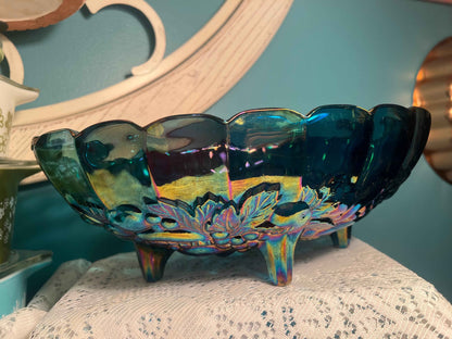 Vintage Indiana Glass Blue Carnival Glass Fruit Bowl | Collectible Tableware