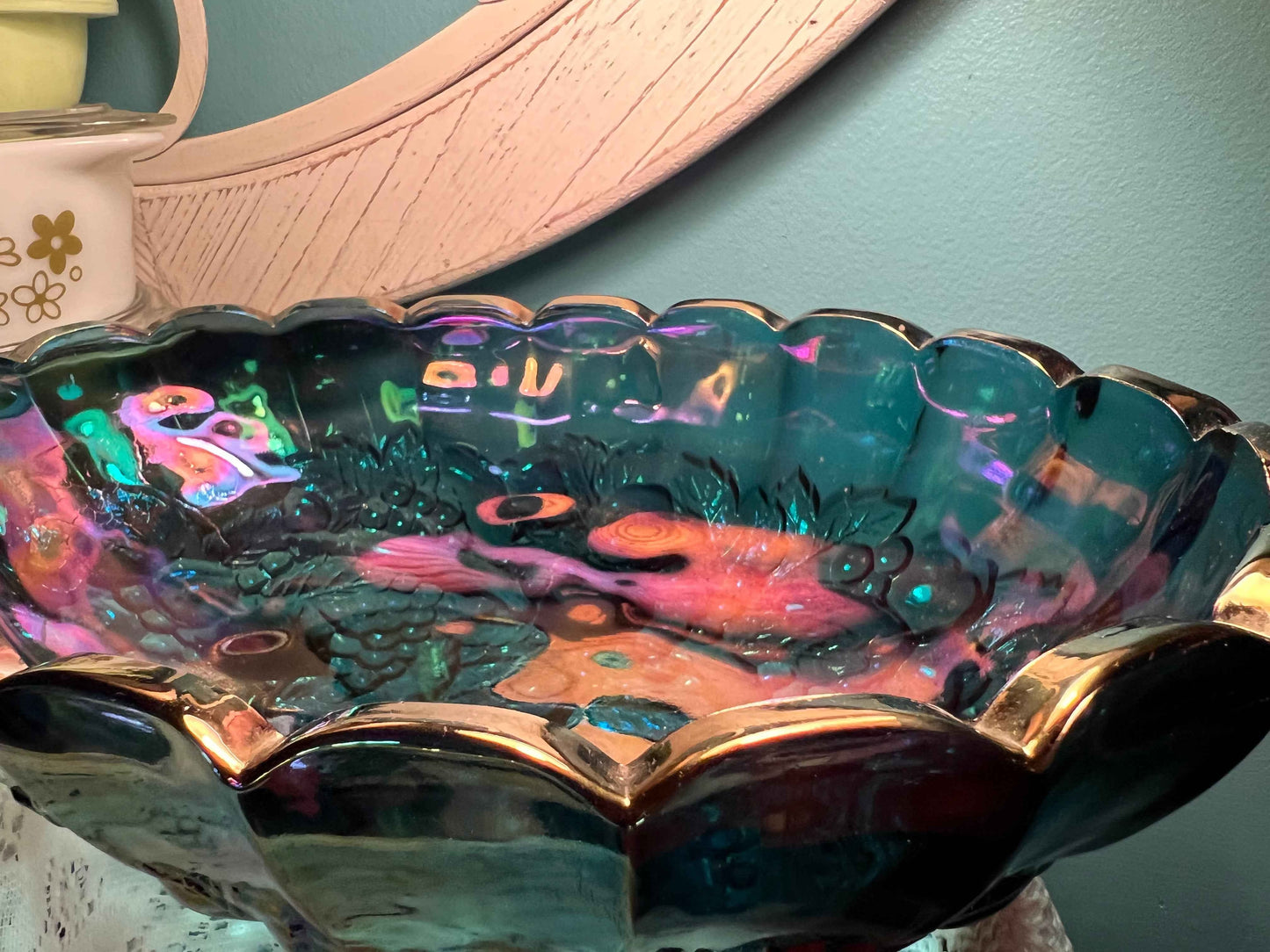 Vintage Indiana Glass Blue Carnival Glass Fruit Bowl | Collectible Tableware