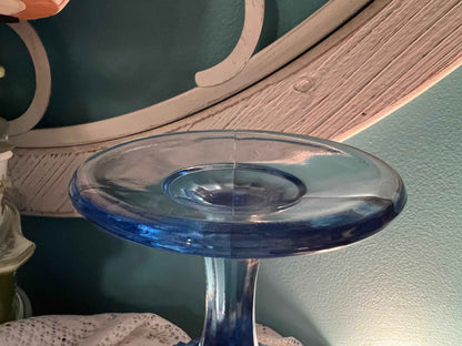 Vintage Indiana Glass Blue Diamond Point Pedestal Compote – 7” Tall
